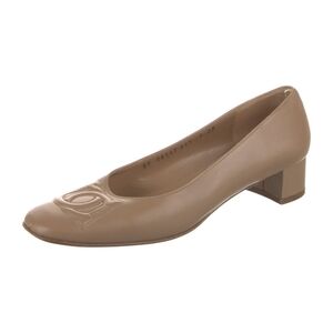 Salvatore Ferragamo Taupe Leather Low Block Heel Pump